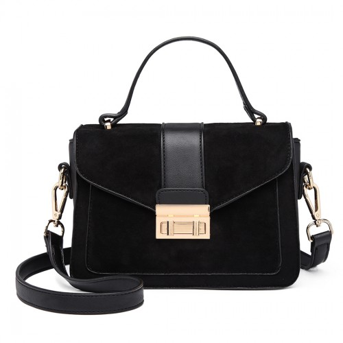 Miss Lulu Black Matte PU Leather Midi Handbag Cross Body Bag - Elegant & Versatile - BEYRUN