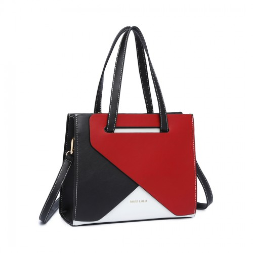 Miss Lulu Contrast Panel Shoulder Bag - Red | LB2008 | Stylish & Practical Handbag - BEYRUN