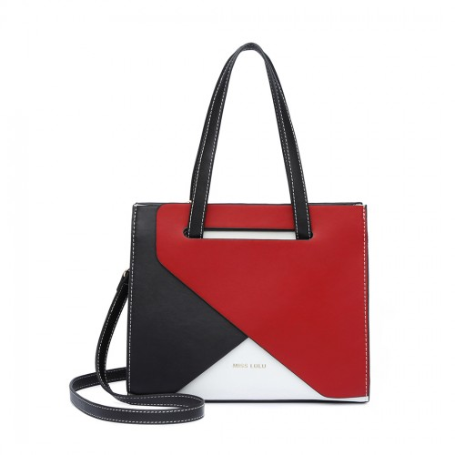 Miss Lulu Contrast Panel Shoulder Bag - Red | LB2008 | Stylish & Practical Handbag - BEYRUN