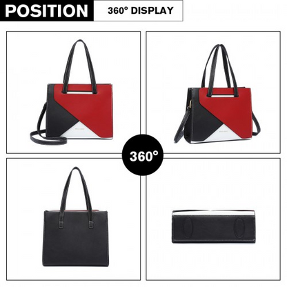 Miss Lulu Contrast Panel Shoulder Bag - Red | LB2008 | Stylish & Practical Handbag - BEYRUN