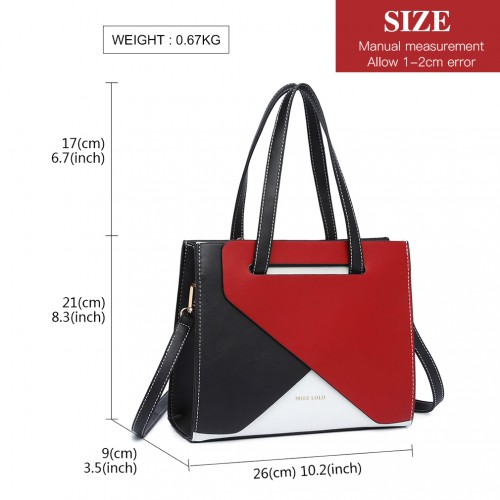 Miss Lulu Contrast Panel Shoulder Bag - Red | LB2008 | Stylish & Practical Handbag - BEYRUN