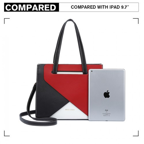 Miss Lulu Contrast Panel Shoulder Bag - Red | LB2008 | Stylish & Practical Handbag - BEYRUN