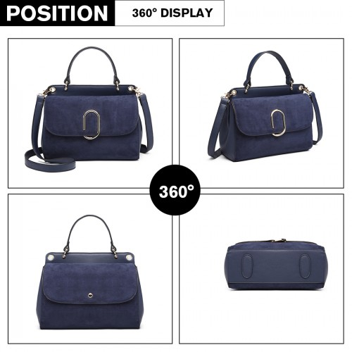 Miss Lulu Stylish Ladies Leather Handbag Shoulder Bag - Navy | Elegant Evening & Event Bag - BEYRUN