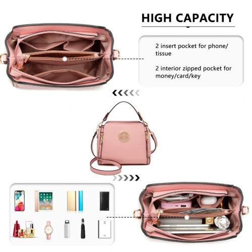 Miss Lulu LB2126 Pink Leather Look Practical Crossbody Bag - Stylish & Versatile - BEYRUN