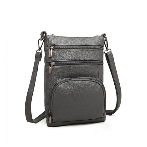 Miss Lulu Multi Pocket RFID-Blocking Leather Cross Body Bag - Grey | Secure & Stylish - BEYRUN