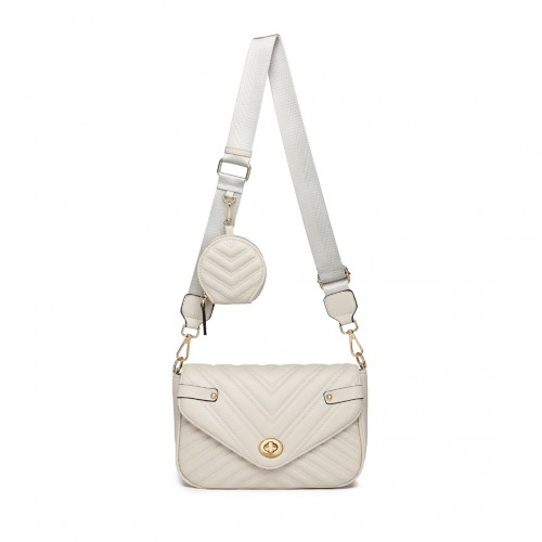 Miss Lulu V-quilted Flap Leather Shoulder Bag - Grey | Premium Quality & Elegant Fashion - BEYRUN