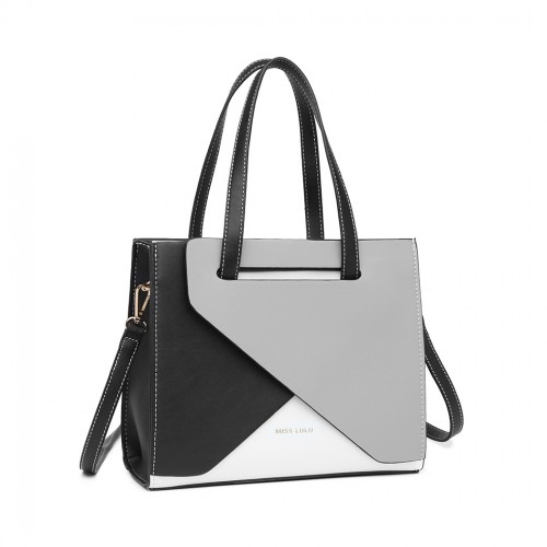 Miss Lulu Contrast Panel Shoulder Bag - Grey | Stylish & Functional Handbag - BEYRUN