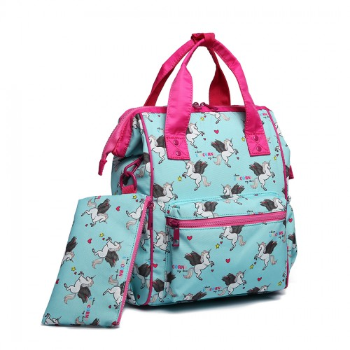 LB6896 - Miss Lulu Child's Unicorn Backpack with Pencil Case - Blue - BEYRUN