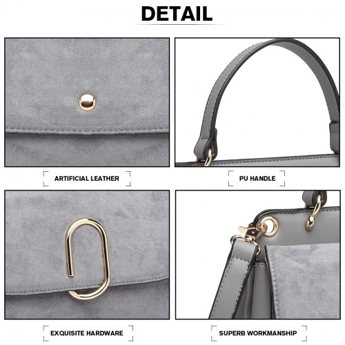 Miss Lulu Grey Stylish Ladies Leather Handbag Shoulder Bag - LB6871 - BEYRUN