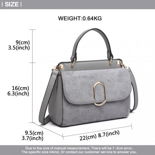 Miss Lulu Grey Stylish Ladies Leather Handbag Shoulder Bag - LB6871 - BEYRUN