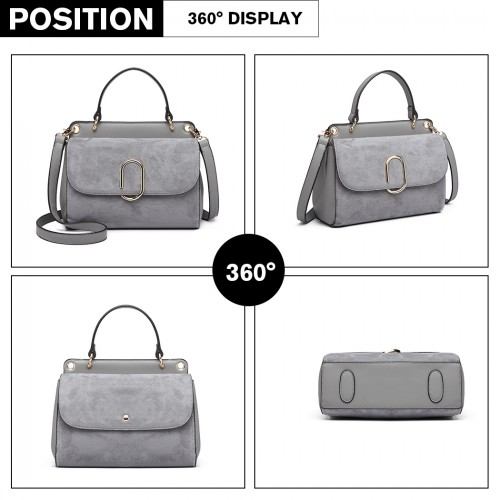 Miss Lulu Grey Stylish Ladies Leather Handbag Shoulder Bag - LB6871 - BEYRUN