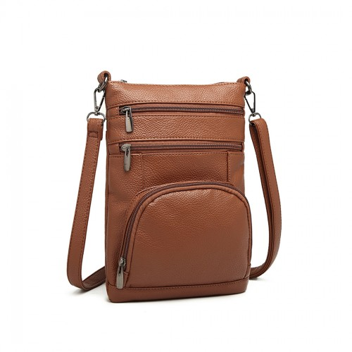 Miss Lulu Multi Pocket Leather Look RFID-Blocking Cross Body Bag - Brown | Stylish & Secure - BEYRUN