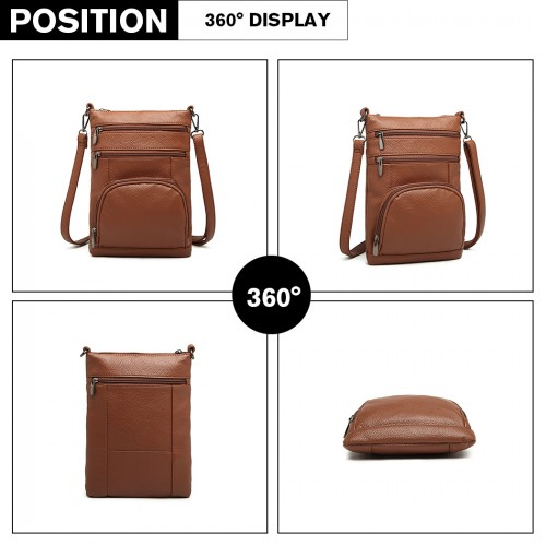 Miss Lulu Multi Pocket Leather Look RFID-Blocking Cross Body Bag - Brown | Stylish & Secure - BEYRUN