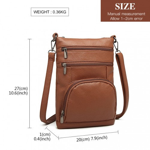 Miss Lulu Multi Pocket Leather Look RFID-Blocking Cross Body Bag - Brown | Stylish & Secure - BEYRUN