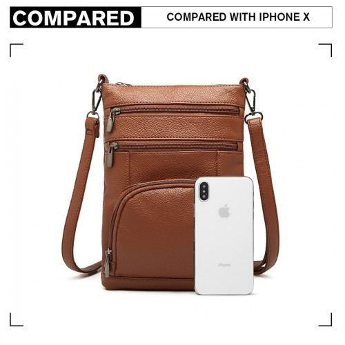 Miss Lulu Multi Pocket Leather Look RFID-Blocking Cross Body Bag - Brown | Stylish & Secure - BEYRUN