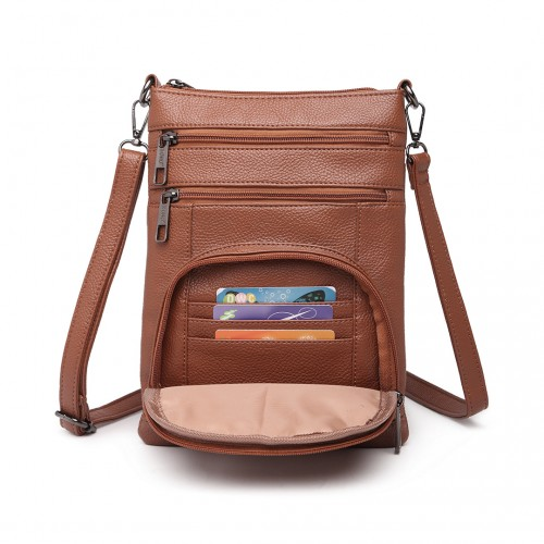 Miss Lulu Multi Pocket Leather Look RFID-Blocking Cross Body Bag - Brown | Stylish & Secure - BEYRUN