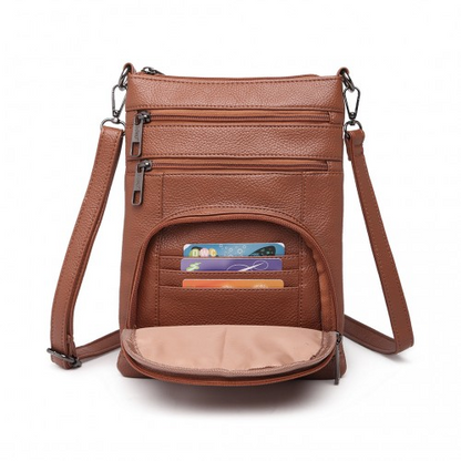 Miss Lulu Multi Pocket Leather Look RFID-Blocking Cross Body Bag - Brown | Stylish & Secure - BEYRUN