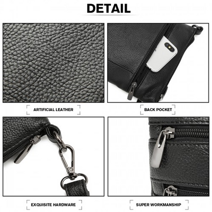 Miss Lulu RFID-Blocking Multi Pocket Leather Look Cross Body Bag - Black - BEYRUN