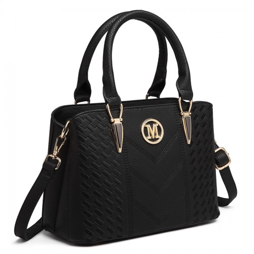 Miss Lulu Leather Look Weave Effect Shoulder Bag - Black | Elegant & Versatile - BEYRUN