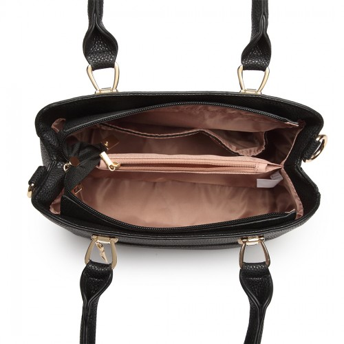 Miss Lulu Leather Look Weave Effect Shoulder Bag - Black | Elegant & Versatile - BEYRUN