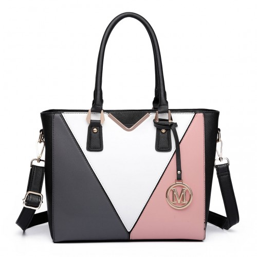 Miss Lulu Leather Look V-Shape Multicolour Tote Bag - Nude | Stylish & Elegant Handbag - BEYRUN