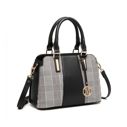 Miss Lulu Gingham Plaid Panel Shoulder Bag - Black | Stylish & Durable Handbag - BEYRUN