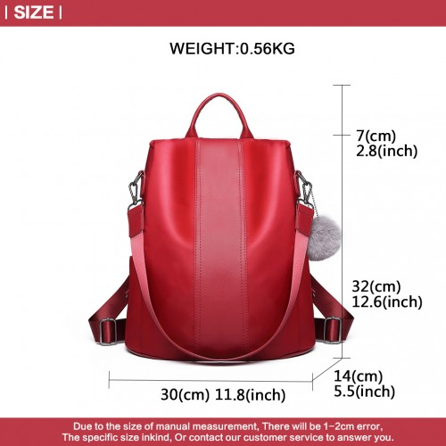 Miss Lulu Two Way Backpack Shoulder Bag with Pom Pom Pendant - Red | Stylish & Versatile Women's Bag - BEYRUN