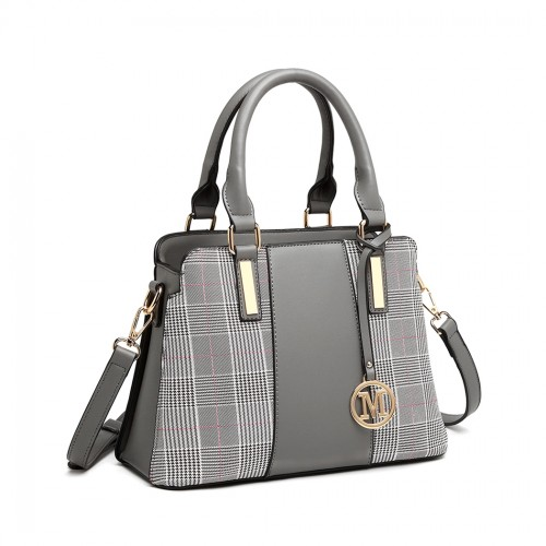 Miss Lulu Gingham Plaid Panel Shoulder Bag - Grey | Stylish & Versatile Women's Handbag - BEYRUN