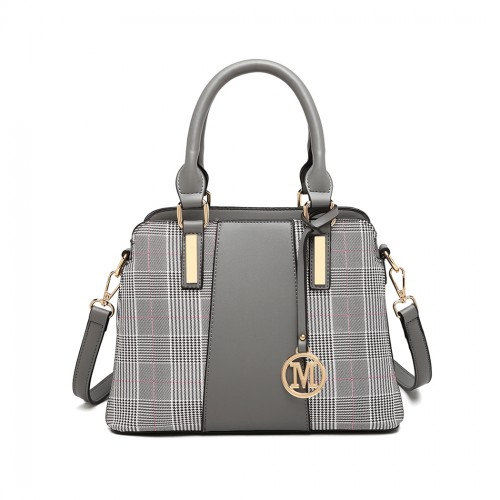 Miss Lulu Gingham Plaid Panel Shoulder Bag - Grey | Stylish & Versatile Women's Handbag - BEYRUN