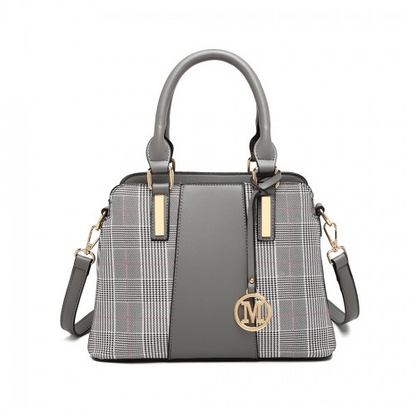 Miss Lulu Gingham Plaid Panel Shoulder Bag - Grey | Stylish & Versatile Women's Handbag - BEYRUN