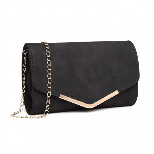 Miss Lulu Leather Look Envelope Clutch Bag - Black | Versatile Compact Crossbody Bag - BEYRUN