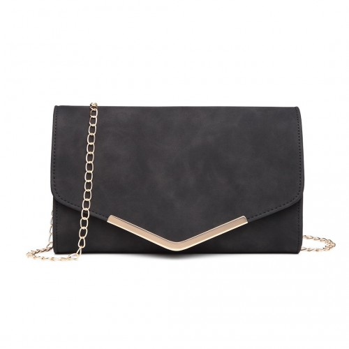 Miss Lulu Leather Look Envelope Clutch Bag - Black | Versatile Compact Crossbody Bag - BEYRUN