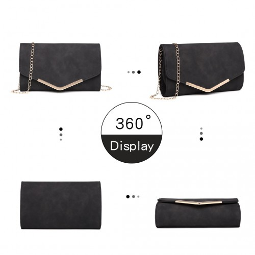 Miss Lulu Leather Look Envelope Clutch Bag - Black | Versatile Compact Crossbody Bag - BEYRUN