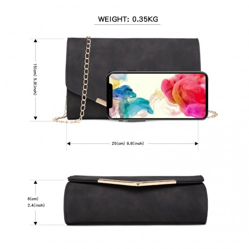 Miss Lulu Leather Look Envelope Clutch Bag - Black | Versatile Compact Crossbody Bag - BEYRUN