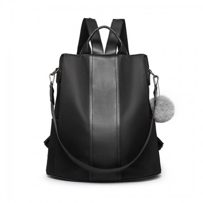 Miss Lulu Two Way Backpack Shoulder Bag with Pom Pom Pendant - Black | Versatile & Stylish - BEYRUN