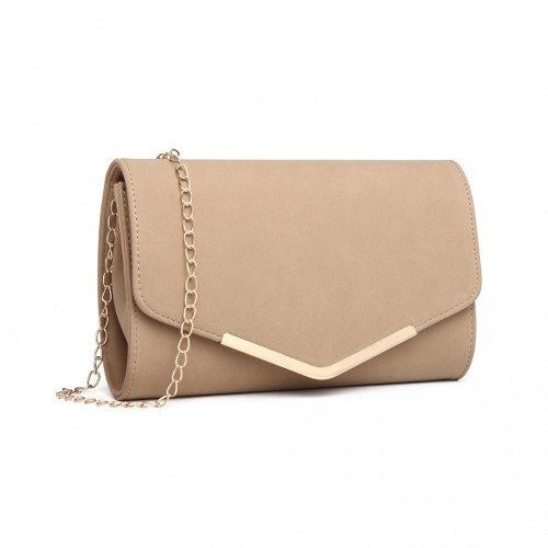 Miss Lulu Leather Look Envelope Clutch Bag - Stylish Beige Faux Leather Crossbody - BEYRUN