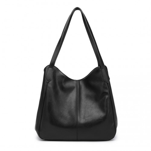 Miss Lulu Soft Leather Multiple Pocket Tote Shoulder Bag - Black | Stylish & Practical Handbag for Everyday Use - BEYRUN