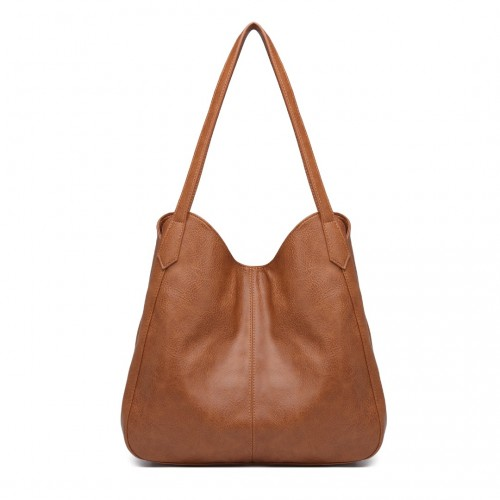 Miss Lulu Soft Leather Multiple Pocket Tote Shoulder Bag - Brown | Stylish & Durable Handbag - BEYRUN