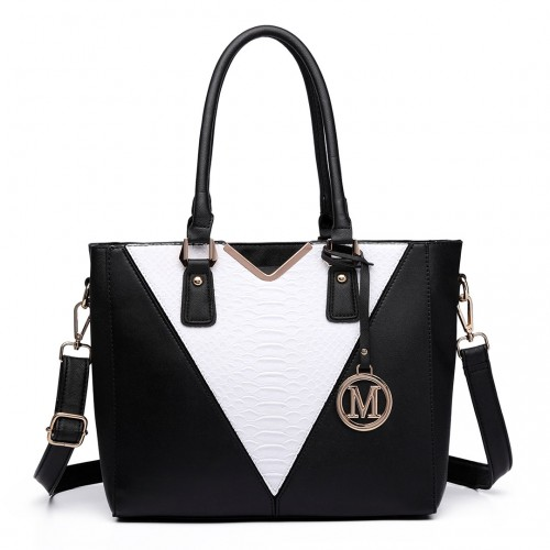 Miss Lulu Leather Look V-Shape Multicolour Tote Bag - Black | Stylish & Functional - BEYRUN