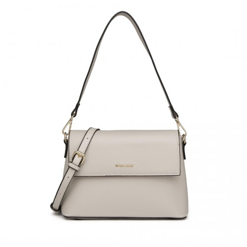 Miss Lulu Classic Flap Leather Shoulder Bag - Grey | Elegant & Durable Women's Handbag - BEYRUN