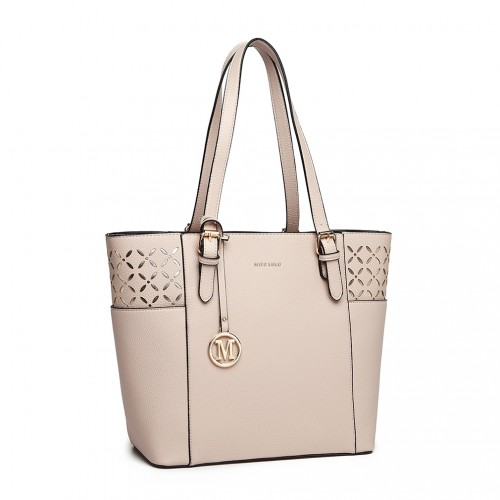 MISS LULU Beige Laser Cut Out Tote Shopper Bag - Stylish & Versatile - BEYRUN