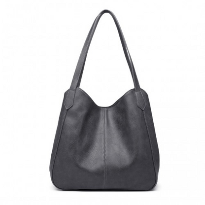 Miss Lulu Soft Leather Tote Shoulder Bag - Grey | Multiple Pockets | Stylish & Functional - BEYRUN