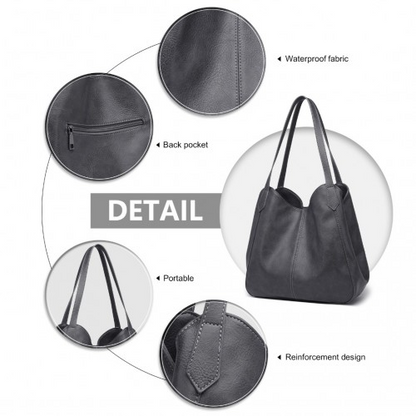 Miss Lulu Soft Leather Tote Shoulder Bag - Grey | Multiple Pockets | Stylish & Functional - BEYRUN