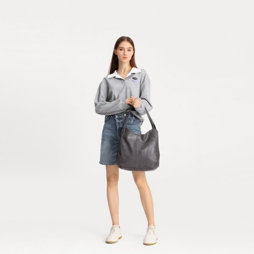 Miss Lulu Soft Leather Tote Shoulder Bag - Grey | Multiple Pockets | Stylish & Functional - BEYRUN