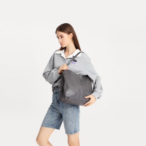 Miss Lulu Soft Leather Tote Shoulder Bag - Grey | Multiple Pockets | Stylish & Functional - BEYRUN