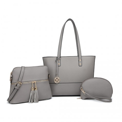 Miss Lulu 3 Piece Leather Look Tote Bag Set - Grey | Stylish and Spacious Bags for Any Occasion - BEYRUN