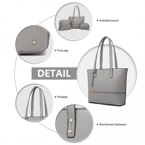 Miss Lulu 3 Piece Leather Look Tote Bag Set - Grey | Stylish and Spacious Bags for Any Occasion - BEYRUN