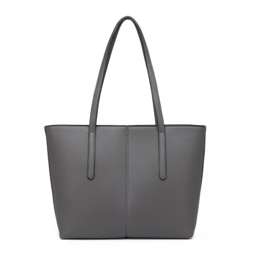 Miss Lulu Leather Look Simple Casual Tote Bag - Grey | Stylish & Durable Tote for Everyday Use - BEYRUN