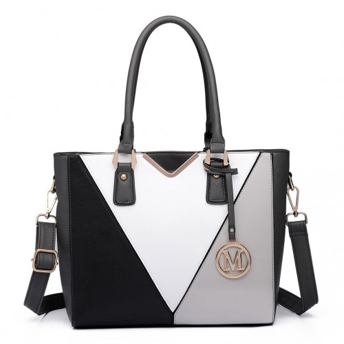 Miss Lulu Leather Look V-Shape Multicolour Tote Bag - Grey | Elegant & Spacious Handbag - BEYRUN