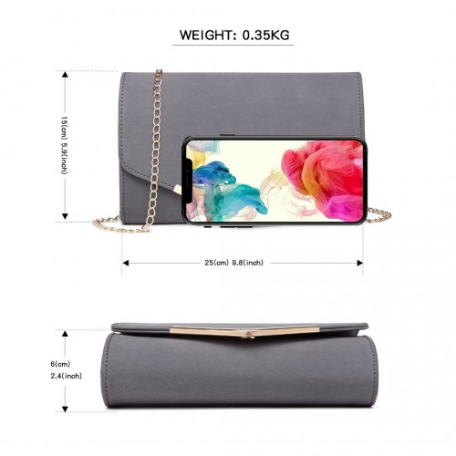 Miss Lulu Leather Look Envelope Clutch Bag - Grey | Sleek, Compact & Versatile Design - BEYRUN